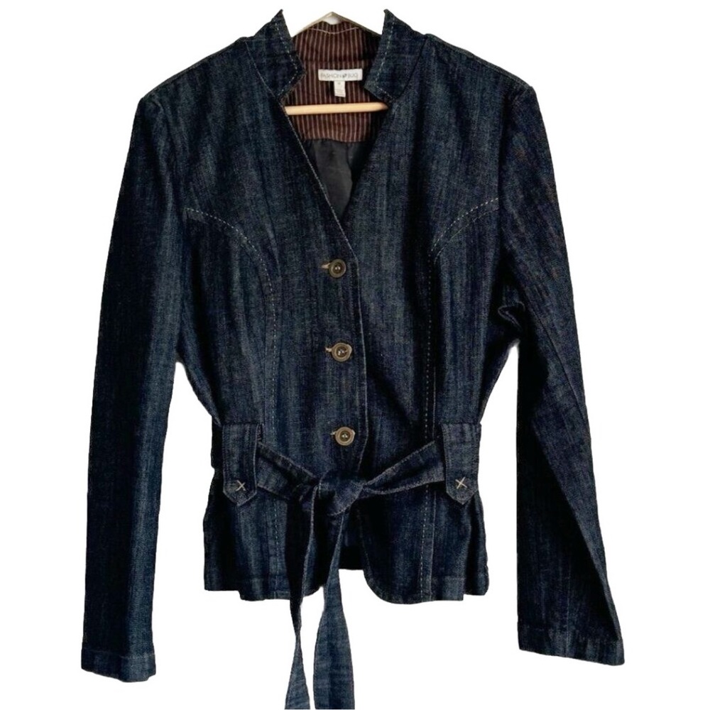 Vintage Fashion Bug Womens Denim Jacket 16W Dark Pleated Belted Y2K Casual Work